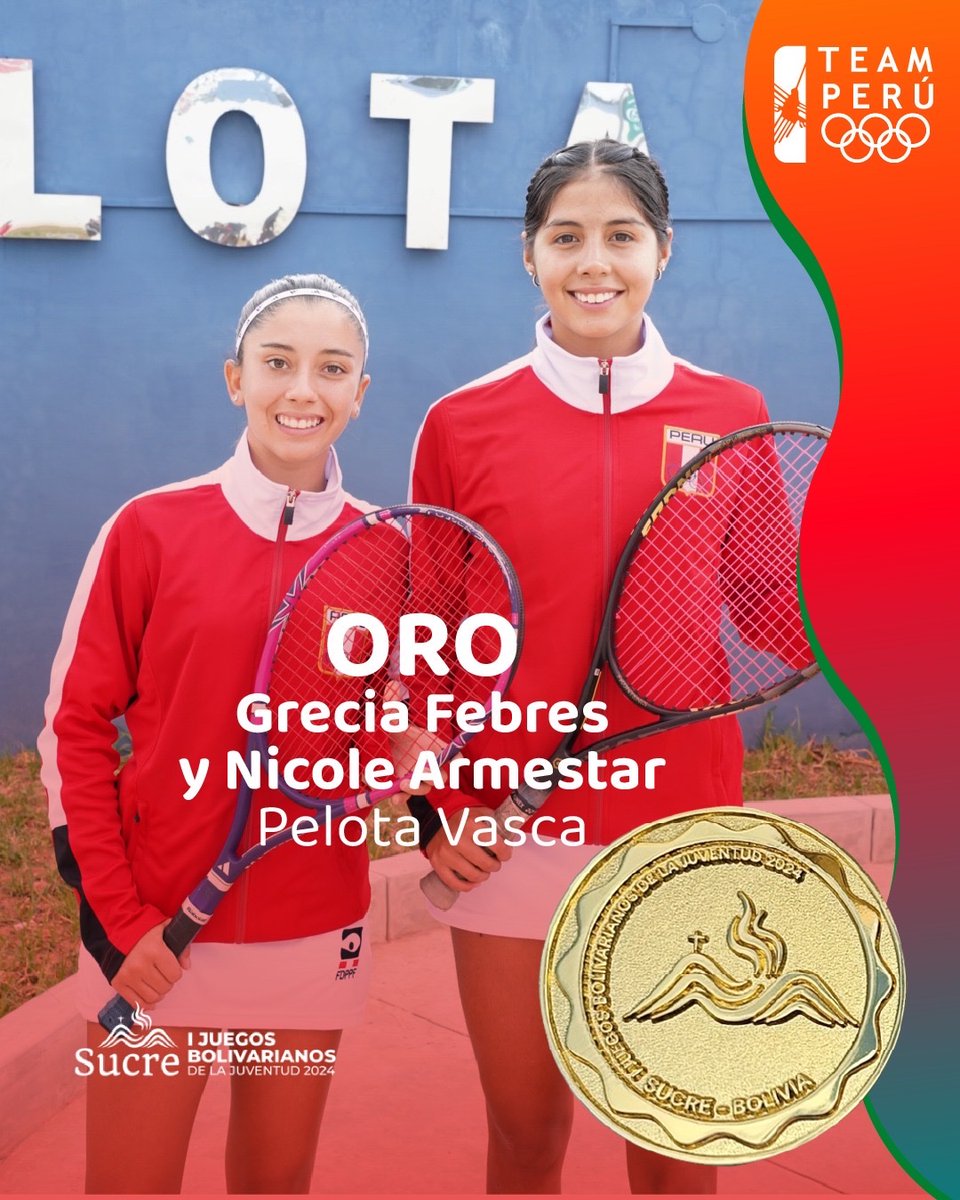 🇵🇪¡Perú por todo lo alto!🥇Grecia Febres y Nicole Armestar logran el 1er PUESTO, en #PelotaVasca, modalidad Frontenis femenino.

#YosoyTeamPerú

#Sucre2024 #Bolivia