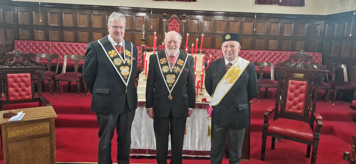 A fantastic afternoon and an absolute privilege to Enthrone one of our founder members as MWS of the Abaty Margam Chapter in the presence of the Inspector General and District Recorder #RoseCroix