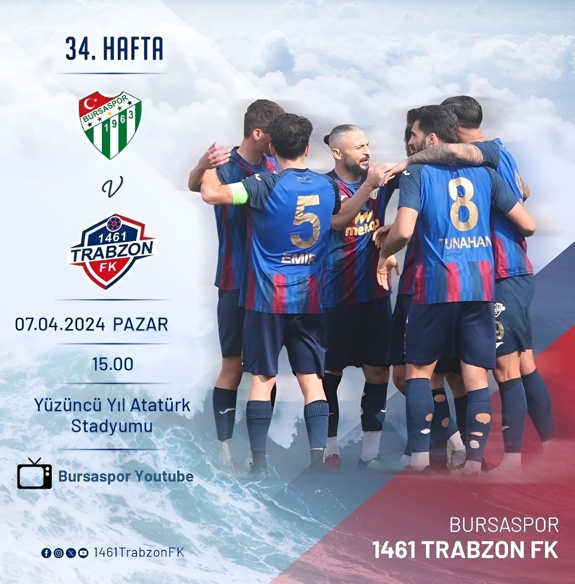 🔥BUGÜN GÜNLERDEN 1461 TRABZON FK 🏆TFF 2.Lig Beyaz Grup 34. Hafta ⚽Bursaspor - 1461 Trabzon FK 🗓07.04.2024 🏟Yüzüncü Yıl Atatürk Stadyumu ⏰15:00 📺 Bursaspor Youtube