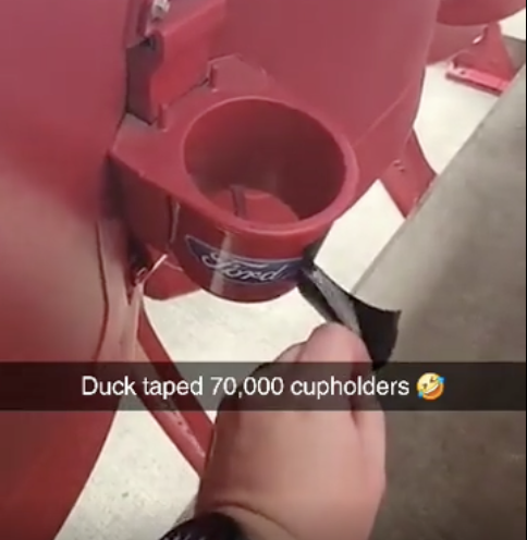 CSOonX's tweet photo. This is amazing via @redditCBB:

Ford is a sponsor of the Arizona Cardinals but NOT the Final Four, so the NCAA had State Farm Stadium put duct tape over all 70,000 cup holders with the Ford logo on them for tonight. 😂 https://t.co/NH7ZtewAkD