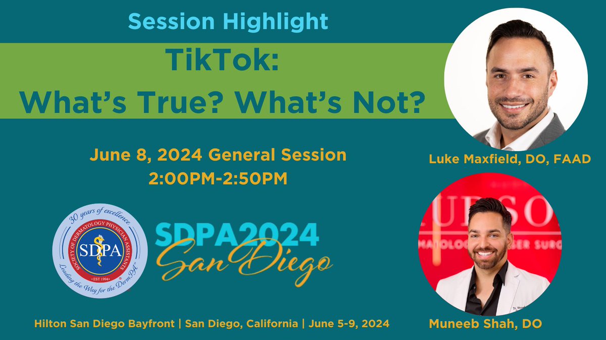 Get ready for an unforgettable experience in San Diego! We’ve secured social media experts Luke Maxfield, DO, FAAD, and Muneeb Shah, DO, to lead a highly anticipated session on navigating TikTok and other channels in our fast-paced world. Check it out tinyurl.com/22rd6yfa