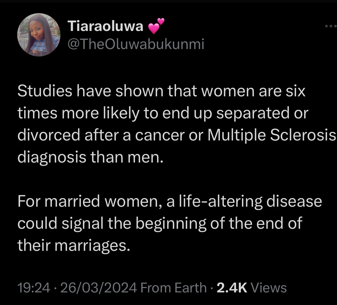 They found that separation and divorce rate when a woman has been diagnosed with cancer was 20.8% compared to 2.9% when it’s a man.