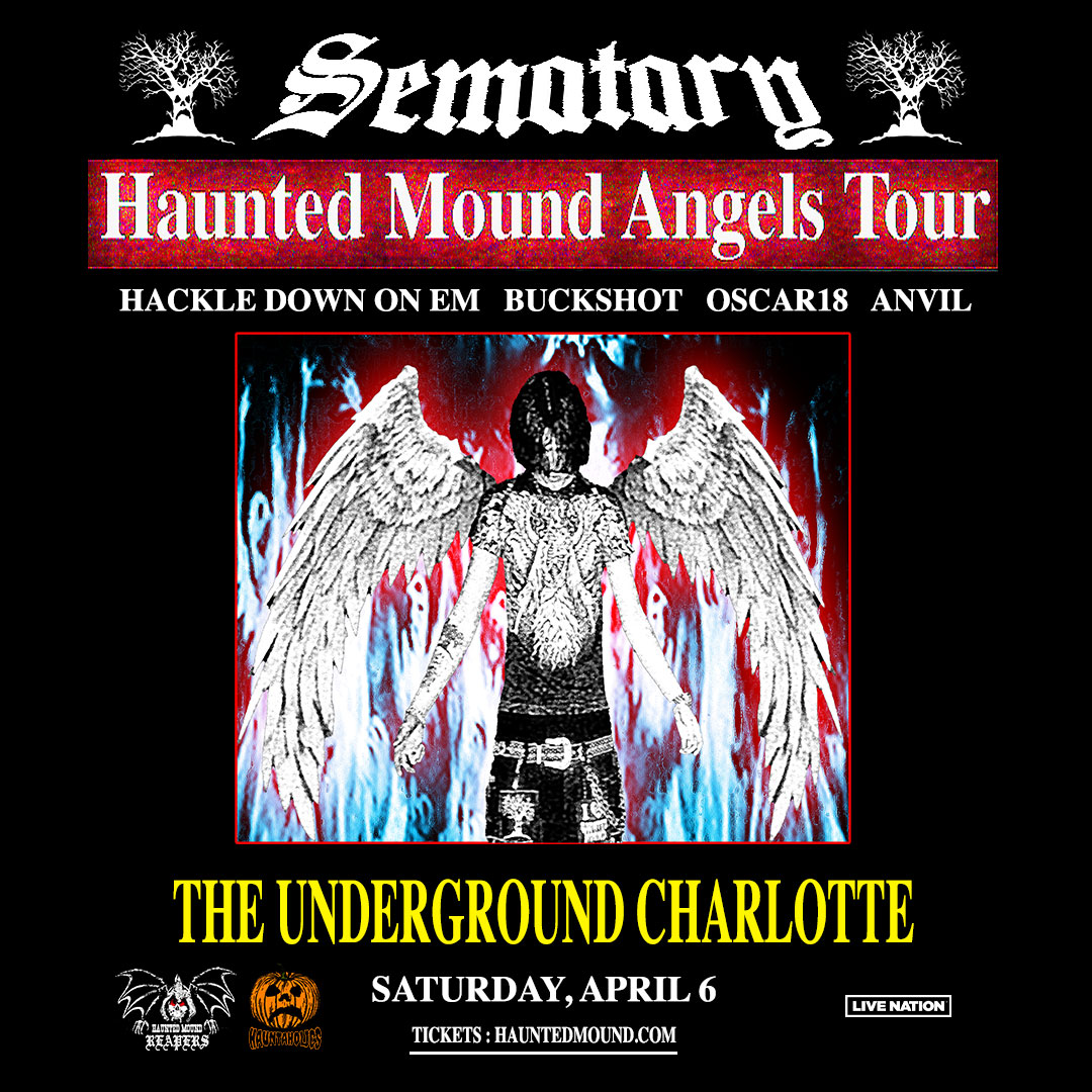 .@sematarygravemn presents Haunted Mound Angels Tour with @hackledown, @BUCKESHOT, @oscar8teen & @Anvil_Official TONIGHT (4/06) at The Underground! Doors: 7 PM | Show: 8 PM Tickets/Upgrades 👉 livemu.sc/3U4mUJ3