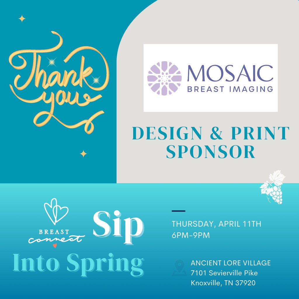 Only a few days left until the big day!! Check out our online auction. ✅️ Thanks to Mosaic Breast Imaging for their support as our Design & Print Sponsor for Sip Into Spring! For more info, visit auctria.events/BC_SipIntoSpri…. #breastcancer #survivorhelpingsurvivor #fundraiser