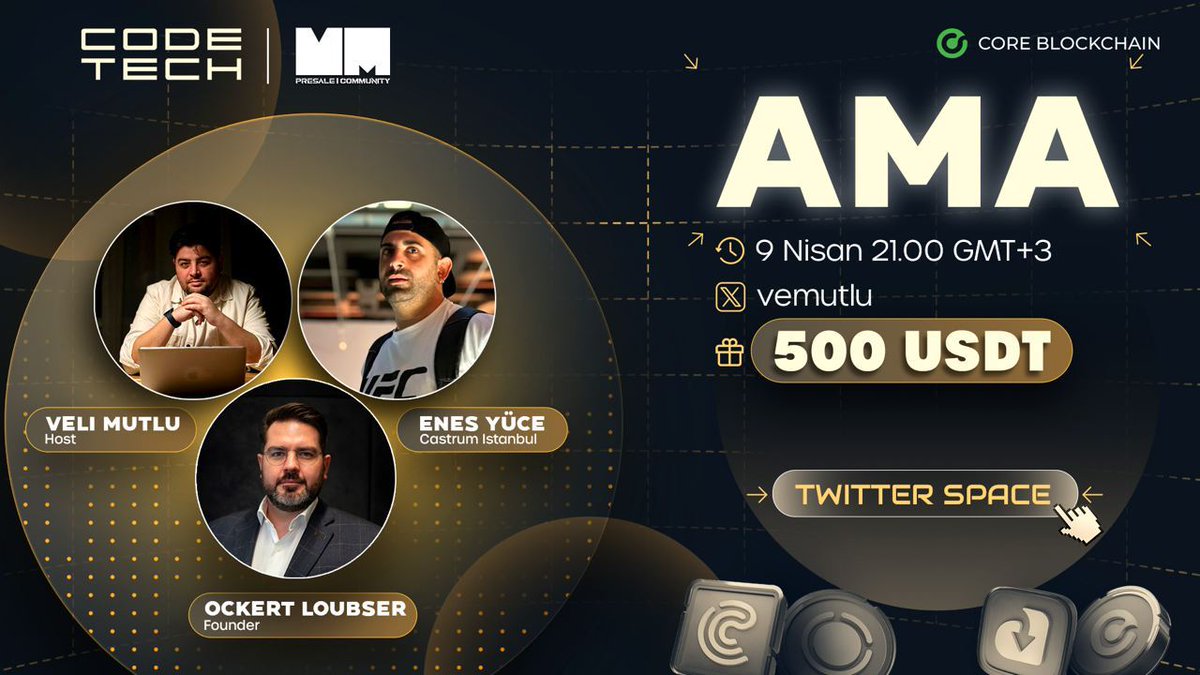 vemutlu's tweet image. BOMBA GIBI BIR AMA DAHA 🔥🔥🔥

#CodeTech yenilikçi blockchain tabanlı altyapı çözümleri üreten bir proje ve önümüzde salı bizim konuğumuz olacaklar!

Onları biraz terletmeye ve bunu yaparkende para kazanmaya var mısınız? Ödül havuzumuz 500 USDT!

Şimdi RT&apos;le ve Soruları hazırla!