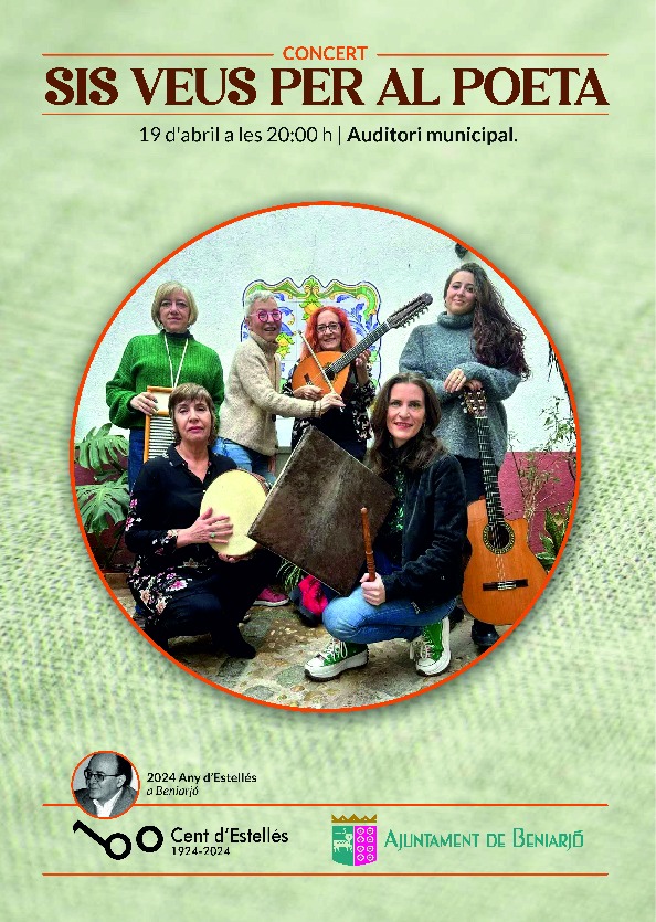 Amigues i amics!!
Tenim plans a la vista... A poc a poc anirem desvelant-los.Comencem pel 19 d'abril a les 20h a l'Auditori Municipal de Beniarjó, on li retrem homenatge al nostre gran poeta, Vicent Andrés Estellés.Apunteu-ho a l'agenda, no us oblideu!
Entrada lliure.
Vos esperem