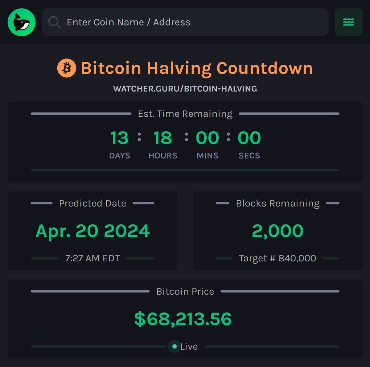 #Bitcoin Halving'e 2 hafta ve 2.000 blok kaldı ⚡️