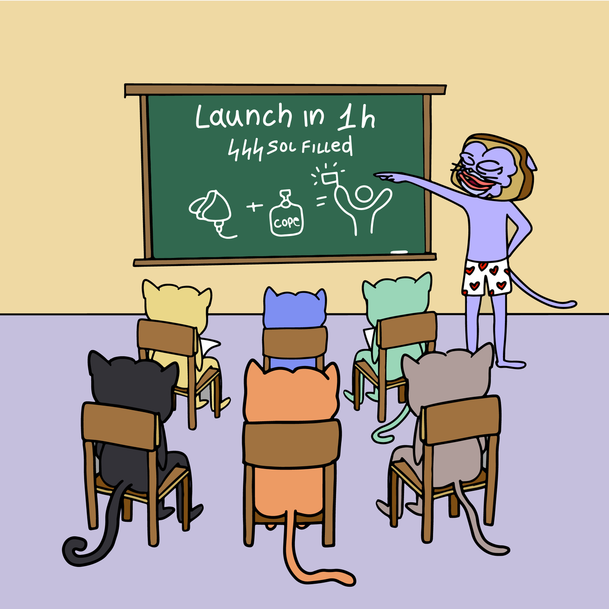 Copingcatcoin's tweet photo. Launch will be in 1 hour 
444 sol filled time to cope 😹 https://t.co/idBBi0Cehr