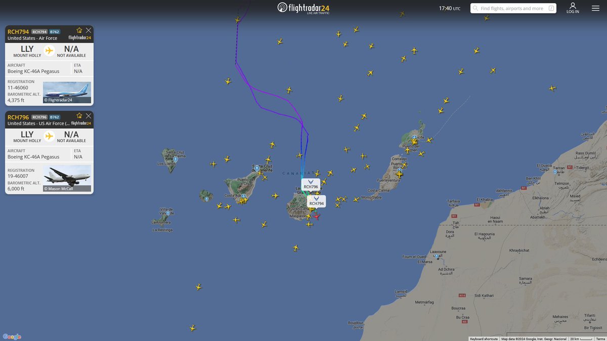 AIYeyENGDdJkjTr's tweet photo. Apr. 7, 2024
#McGuire Air Force Base, New Jersey #Gran Canaria
#RCH794 #AE5FA7 USAF KC-46A Pegasus
#RCH796 #AE574D USAF KC-46A Pegasus https://t.co/YFGQBcXxys