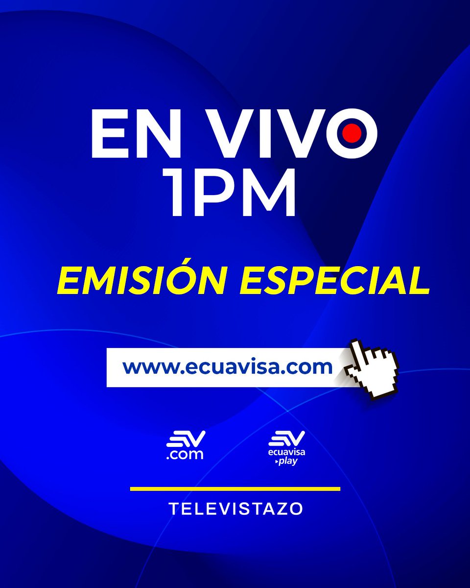 #HOY | ¡Emisión especial a la 1 PM! 📢 #Televistazo 📺 realiza una entrega con las noticias más importantes de las últimas horas. Mira la transmisión 📲 por nuestra App #EcuavisaPlay o ecuavisa.com/envivo