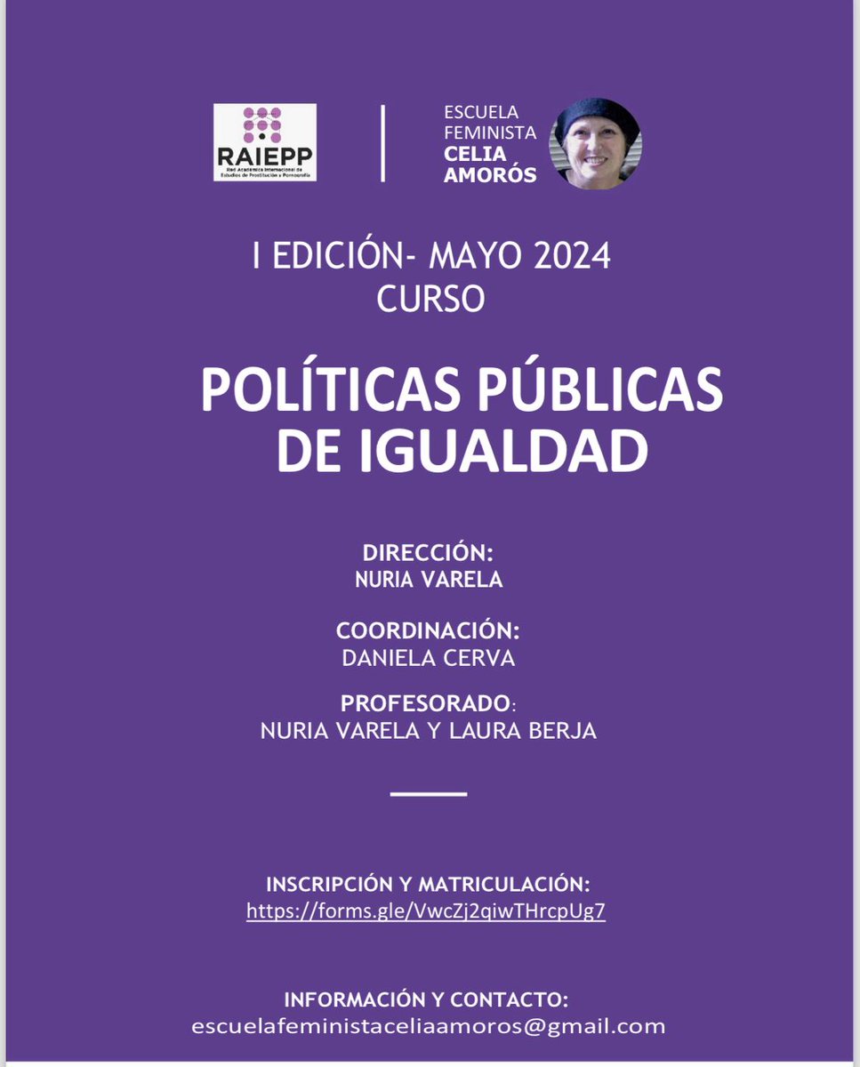 No os perdáis este magnífico curso sobre Políticas Públicas de Igualdad, dirigido por Nuria Varela. Para inscribirse aquí: forms.gle/VwcZj2qiwTHrcp…