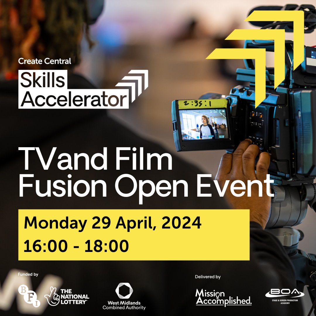 As part of the Create Central Skills Accelerator Programme, training delivery partners @MissionAccompUK have a FREE open event at @StageScreen_BOA this month. This will be an opportunity to hear all about the TV and Film Fusion course, see the training venue and meet the course…