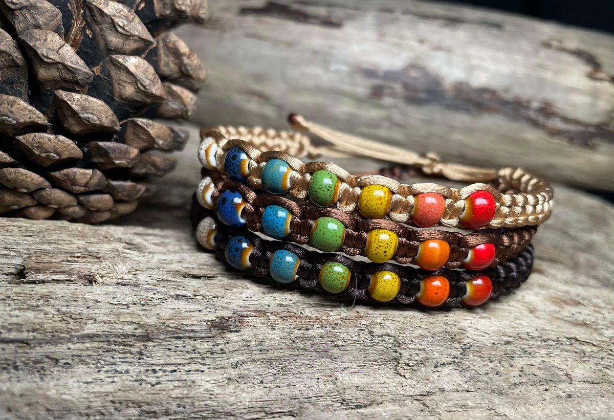 Suns out, macramés out! I love making these bracelets 🥰 Made using nylon cord and chakra inspired ceramic beads. 🤍💜💙💚💛🧡❤️ #TheCraftersUk #bizbubble #UKMakers #CraftBizParty #MHHSBD #SmartSocial #SBSwinner #SBS