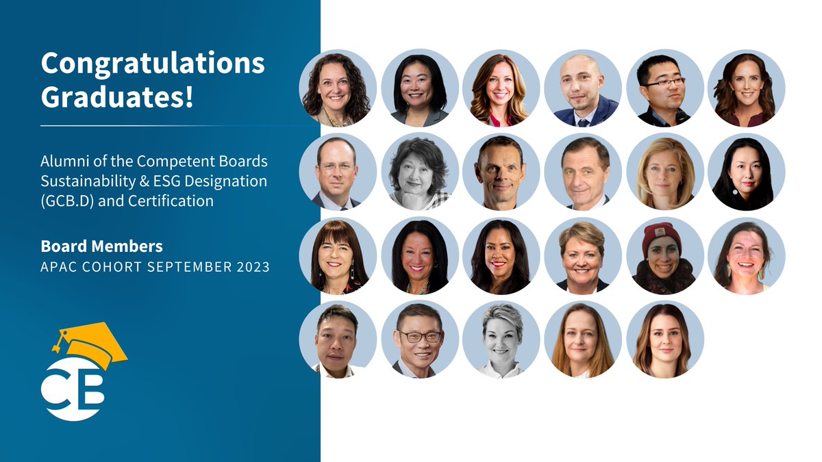 Huge congratulations to our recent graduates of the Sustainability & ESG Designation (GCB.D) and Certification 🎓 Our next cohort for #BusinessLeaders and #BoardMembers starts in May competentboards.com/programs/susta… #CompetentBoardsMovement #ExecutiveEducation #BoardEducation