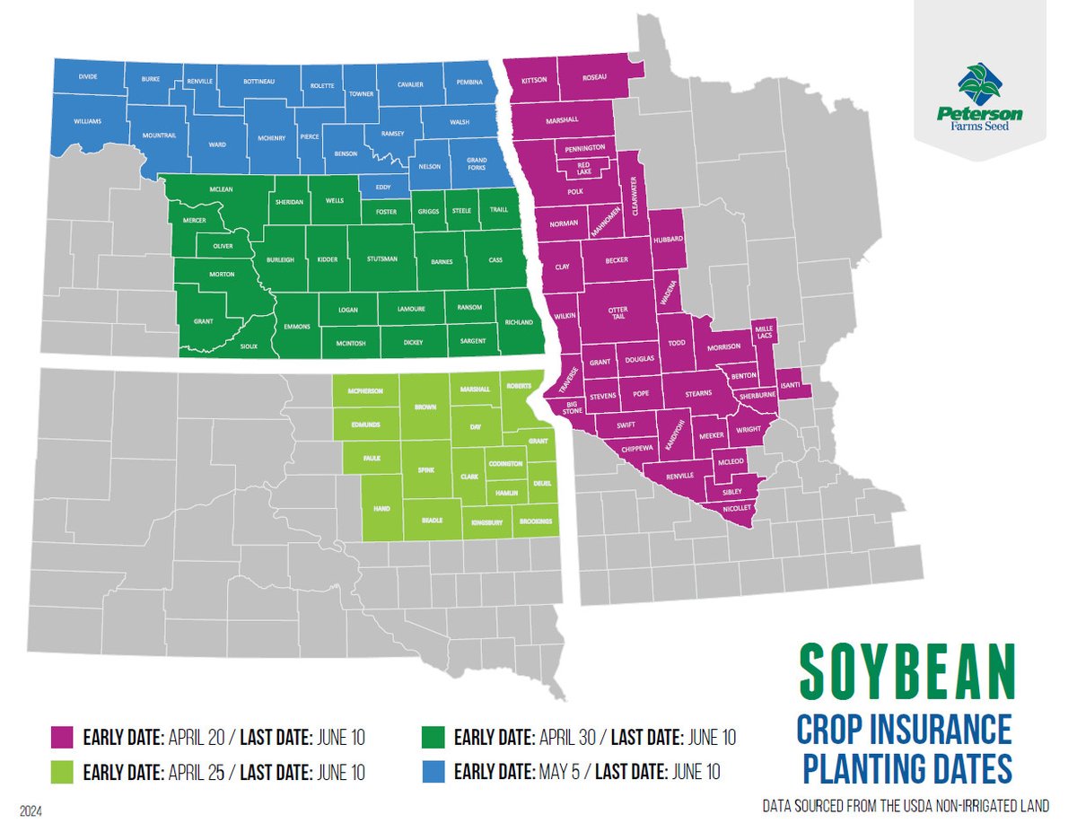 PFSeed's tweet image. EARLY PLANTING | The countdown is ON!

Unsure about those crop insurance dates? ⏰  Check the map to reference your area.
Our tri-state region is 7-10 days out from starting to plant CORN! And a few weeks from getting our soybeans in the ground.

petersonfarmsseed.com/wp-content/upl…