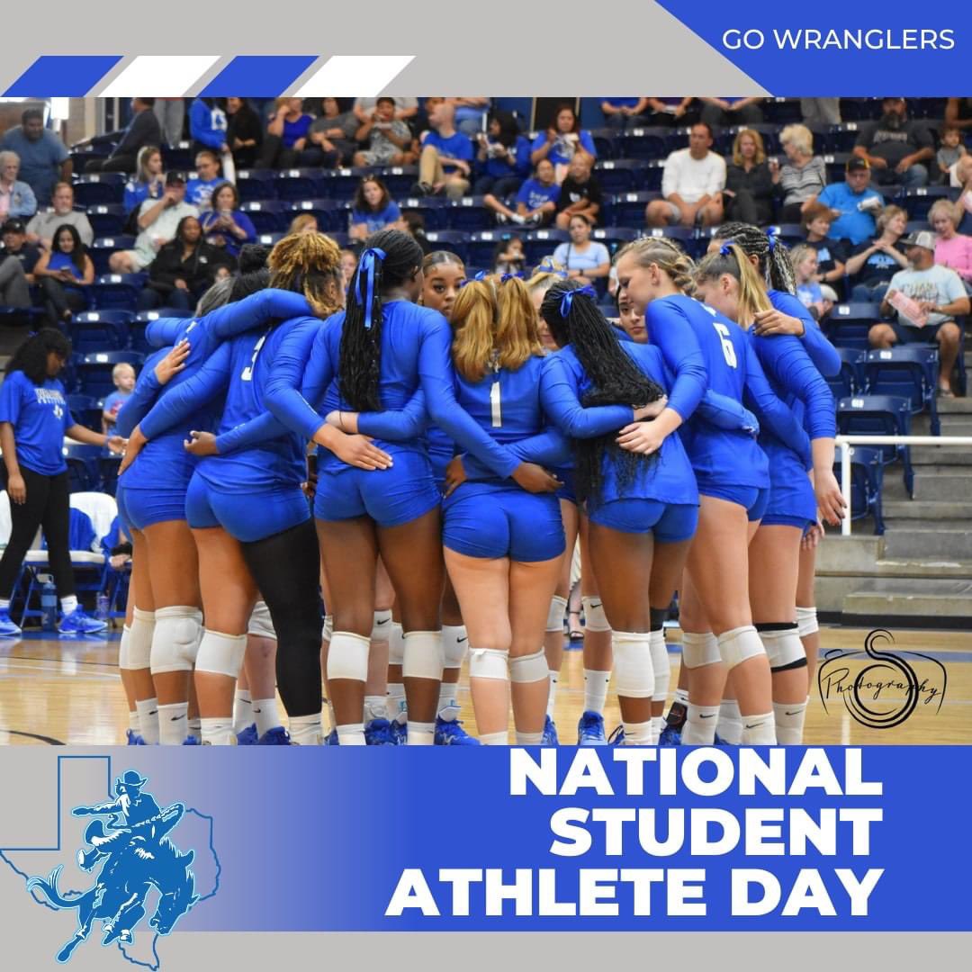 Today we celebrate National Student Athlete Day: For those who came before us, those i their moment now, and those who will come after us. We are PROUD to be student athletes and PROUD to be a Wrangler 🔵⚪🤟

#studentathlete #sportsgirl #degrees