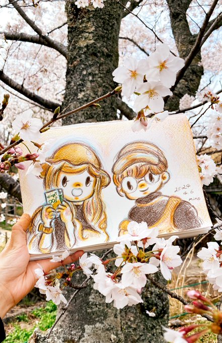 友人とのんびり花見しながらお絵描き会いい花見日和だった〜 