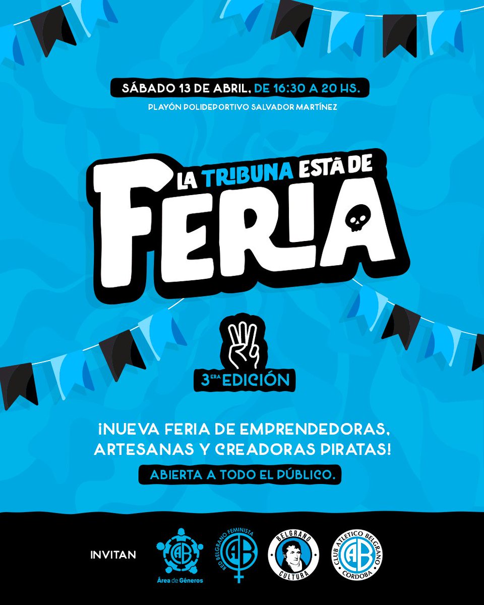 ¡LA TRIBUNA ESTÁ DE FERIA! 👩🏻🏴‍☠️ 

📣 Este sábado 13 de abril, desde las 16.30 a las 20 hs se viene una nueva Feria de Emprendedoras en el Polideportivo Salvador Martínez del Club Atlético #Belgrano.

👉 Vas a poder encontrar artesanías, productos manufacturados y emprendimientos