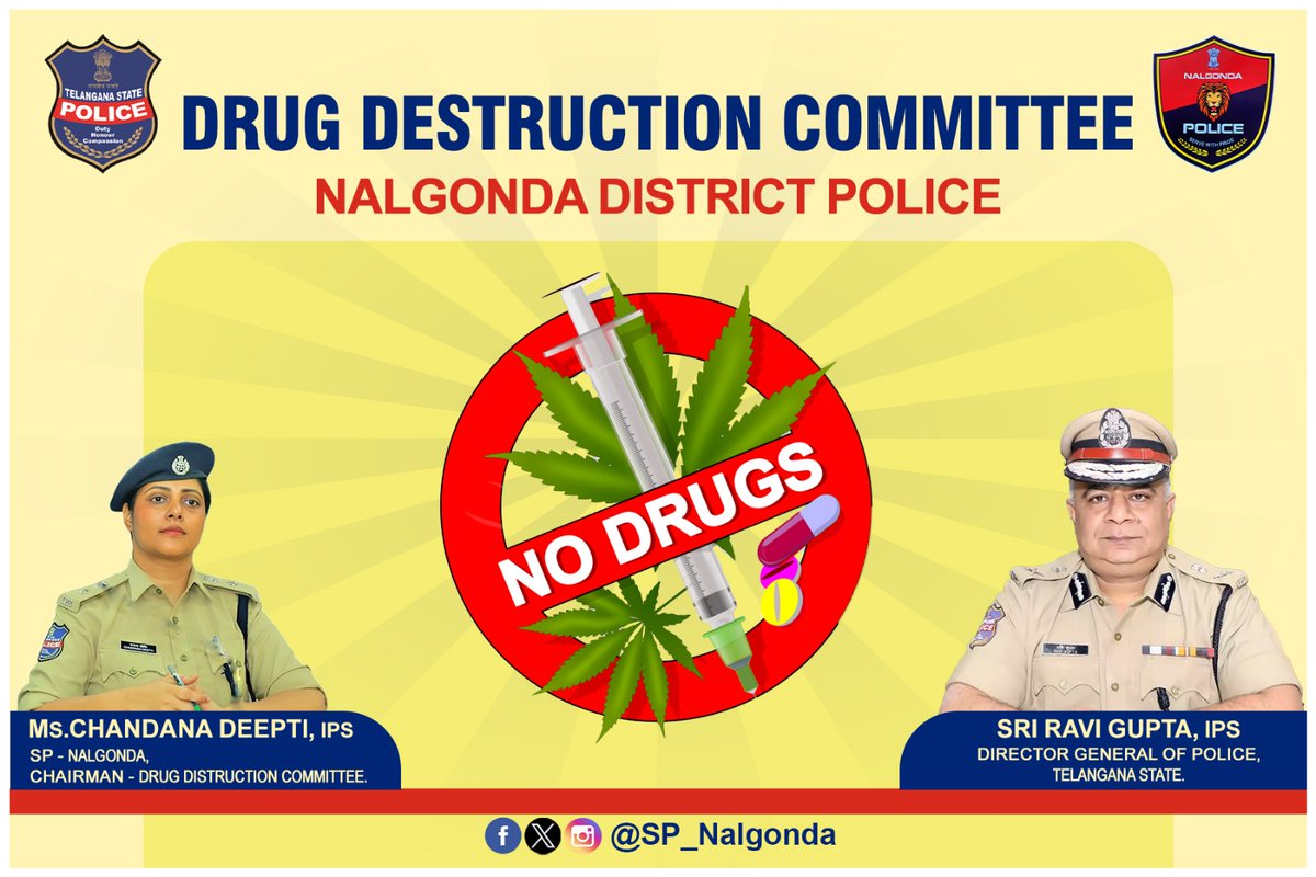 NalgondaCop's tweet photo. #District_Drug_Disposal_Committee #disposes of seized #ganja today, reinforcing our #commitment to #combat_Drug_Abuse and ensure community #safety. Together, we're making strides towards a #healthier_future.
#Serve_with_Pride https://t.co/dtyfcFtchc