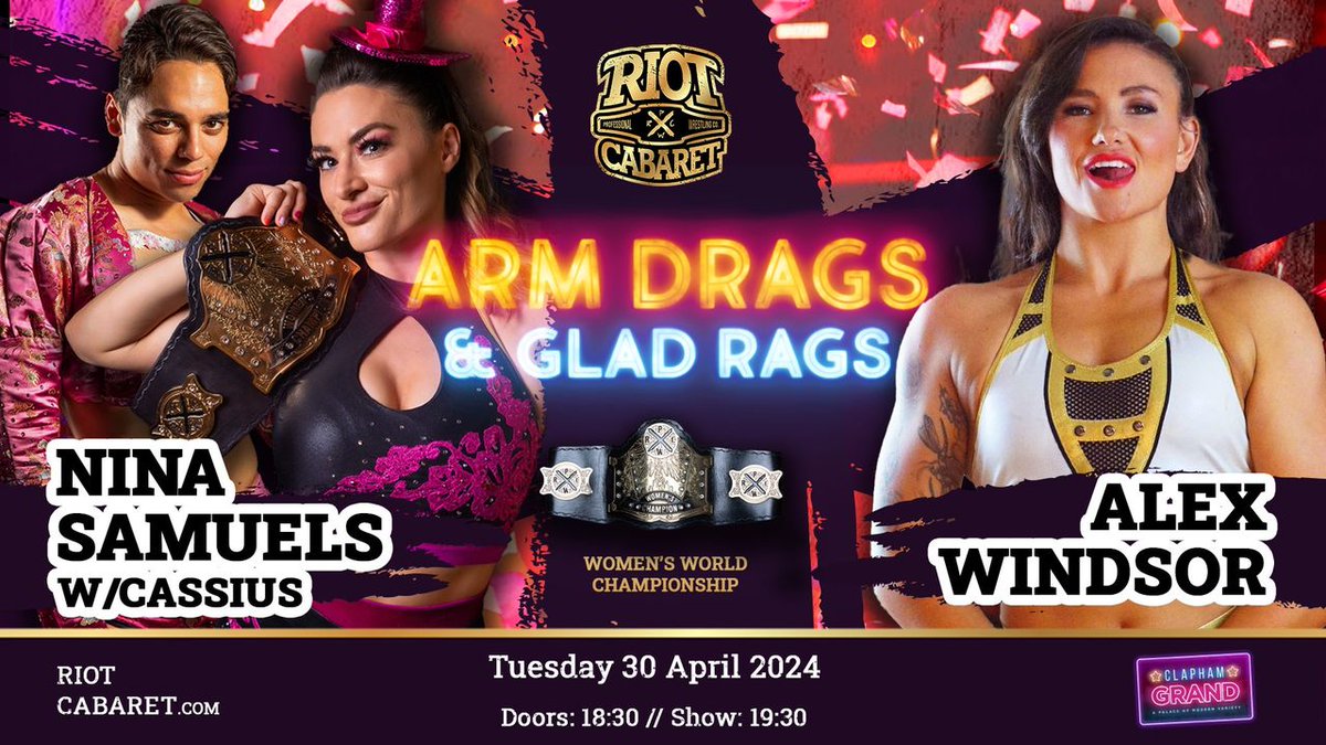 👑 @NinaSamuels123 has seen off all challengers for the Riot Cabaret Women's World Championship, making her the longest-tenured champion in our history. 💥 But has she finally met her match in one of the very best wrestlers in the UK, the debuting @HailWindsor?