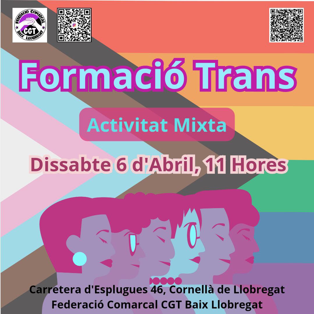 Genere_CGT's tweet photo. Avui hem fet una formació a la seu de @CGTBaixLlob per explicar la realitat de les persones trans que ha tractat el gènere, el context històric, les reaccions a la realitat trans i la llei trans i LGTBI espanyola. Finalment, hem acabat amb una proposta política anticapitalista ❤️‍🔥 https://t.co/UsU6CxaYTN