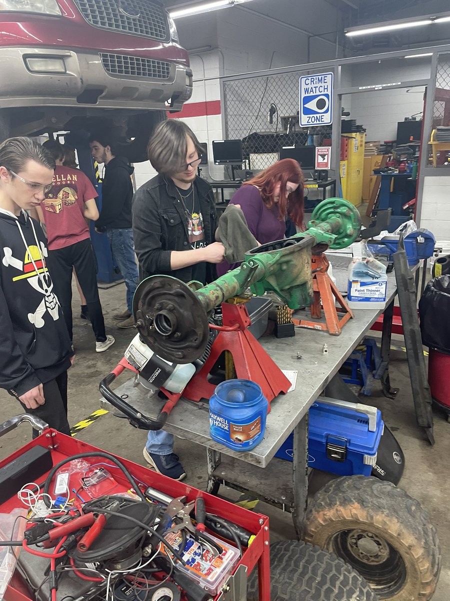 Students in Automotive Services are busy problem solving on group projects throughout the shop. #careerteched
