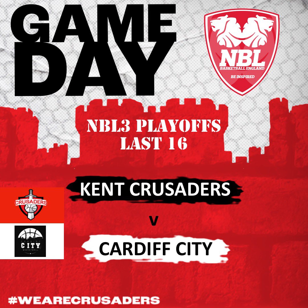 GAME DAY 🛡️🏀 Our NBL3 team travel to Wales to take on Cardiff City in the first round of the division three national playoffs. #WeAreCrusaders