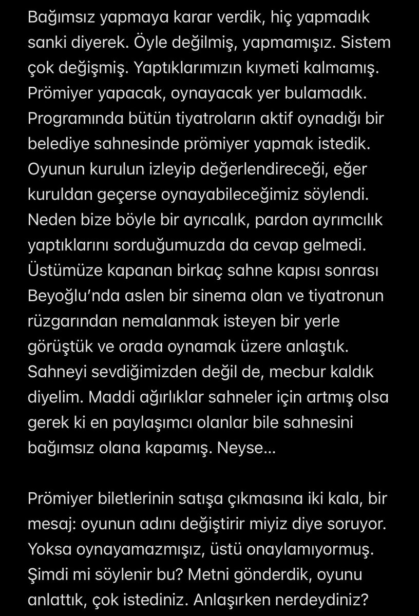 _bplani_'s tweet photo. Bağımsız Tiyatro yapmak… https://t.co/kuPJsgj0Bi