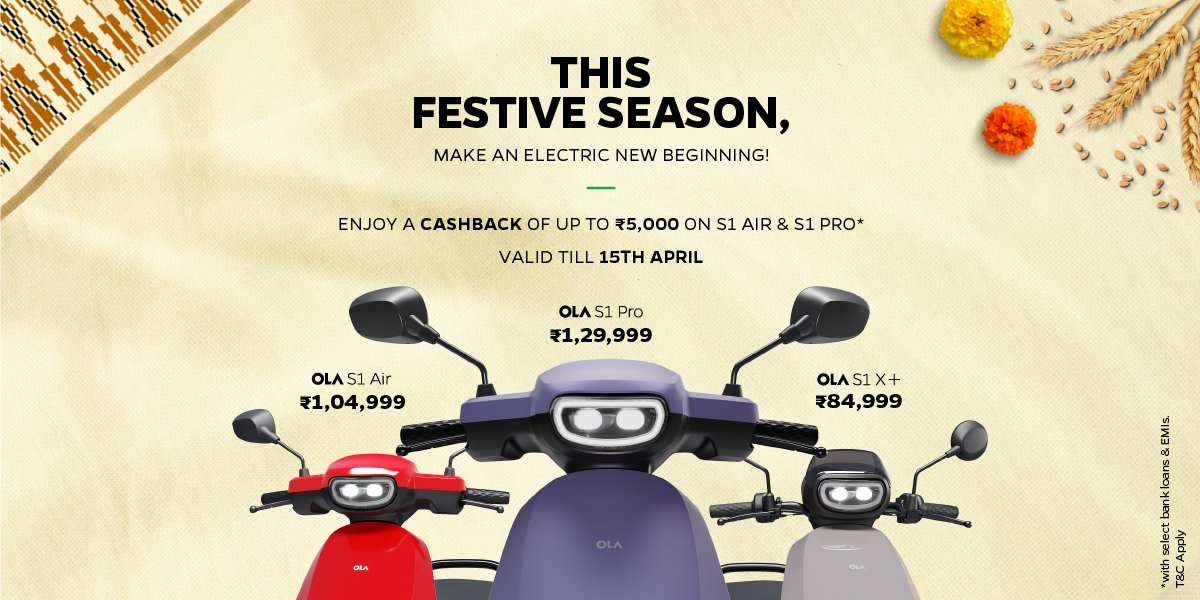 Exciting offers. Thrilling deals. All you need to add more magic to your celebrations. This is Ola Electric’s way of cruising through the festive season. You in?