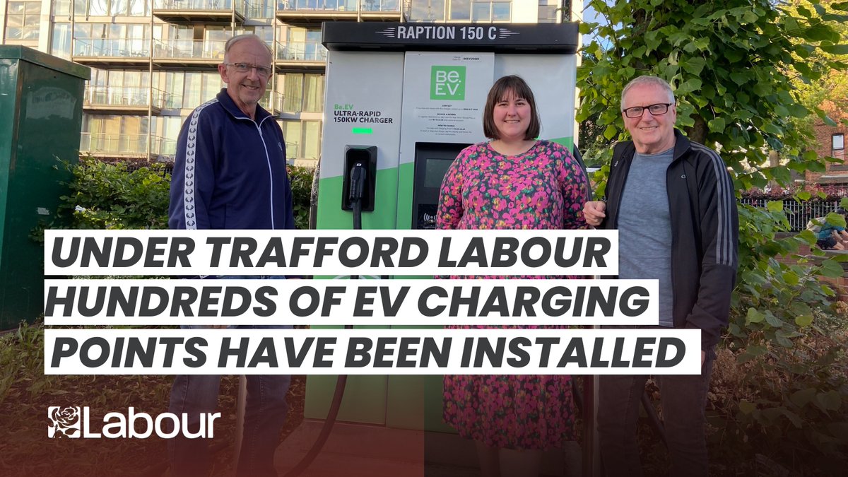 7. ⚡Under Trafford Labour - hundreds of EV charging points have been installed. Trafford are leading the way in Greater Manchester. Residents and visitors can access the network; taxis can decarbonise and by accessing our EV infrastructure and we can electrify Council fleets.