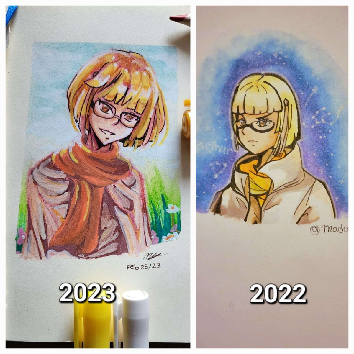 side by side of my newest Arthur D. Lawrence  fanart to my old ones #runefactory #rf4