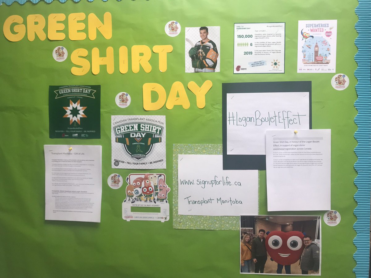 Real heroes! We will be talking about this in my classroom on Monday! #GreenShirtDay @TransplantMB