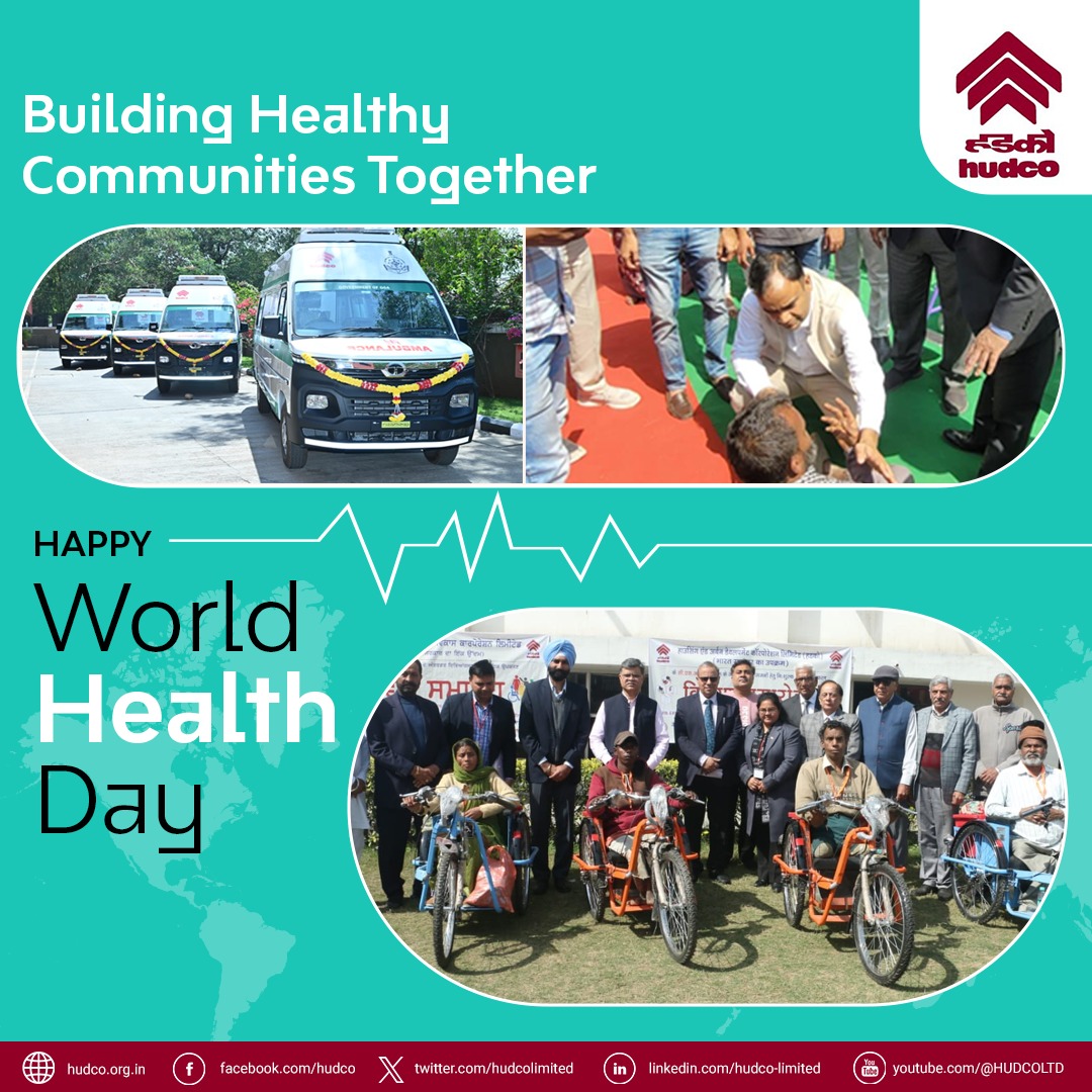 Join HUDCO in advocating for healthier communities this World Health Day. Let's prioritize well-being together for a brighter, healthier future! #WorldHealthDay2024 #HealthDay2024 #HealthForAll #HUDCO