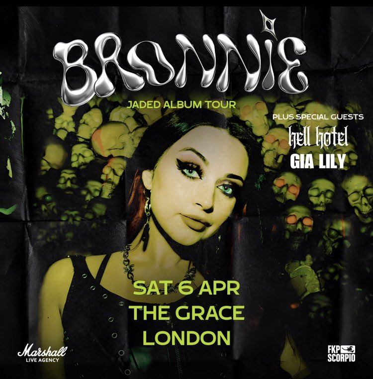 LONDON TONIGHT!! VIP - 5:30pm M&G - 6pm DOORS - 7pm @gialily_ - 7:30pm @hellhotelband - 8:15pm ya girl bronnie - 9pm