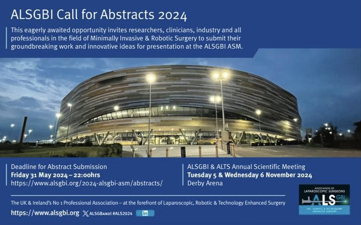 Abstract submission for ASM 2024, Derby, 5 and 6 November closes on 31 May 2024 alsgbi.org/2024-alsgbi-as… @ACPGBI @Dukes_Club @Augishealth @RCSnews @RCSEd @ALSGBIAcademy @laptan1 @altaf_awan12 @ib9994 @javlatif @DaySussexSurg @tamsin_morrison @ASiTofficial @bariatricBOMSS