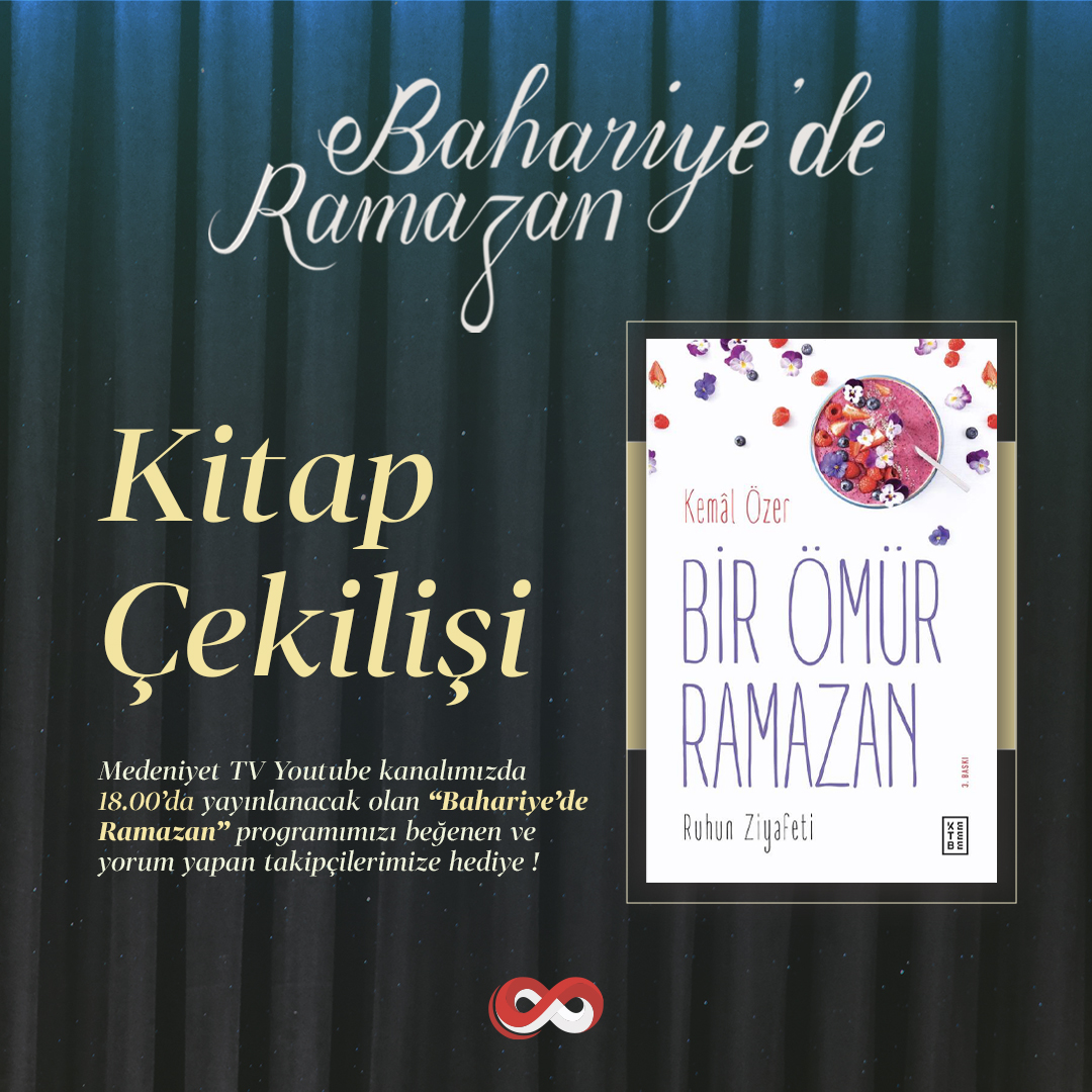 Bugün (06.04.2024) 3 kişiye "Bir Ömür Ramazan" kitabı hediye edilecektir. Kazanmak için; MEDENİYET TV YOUTUBE kanalında yayınlanan ramazan programımıza yorum yapmak ve beğenmek. (İnstagram adresinizi YouTube yorumlara yazınız.) 07.04.2024 15.00'da açıklanacaktır.
