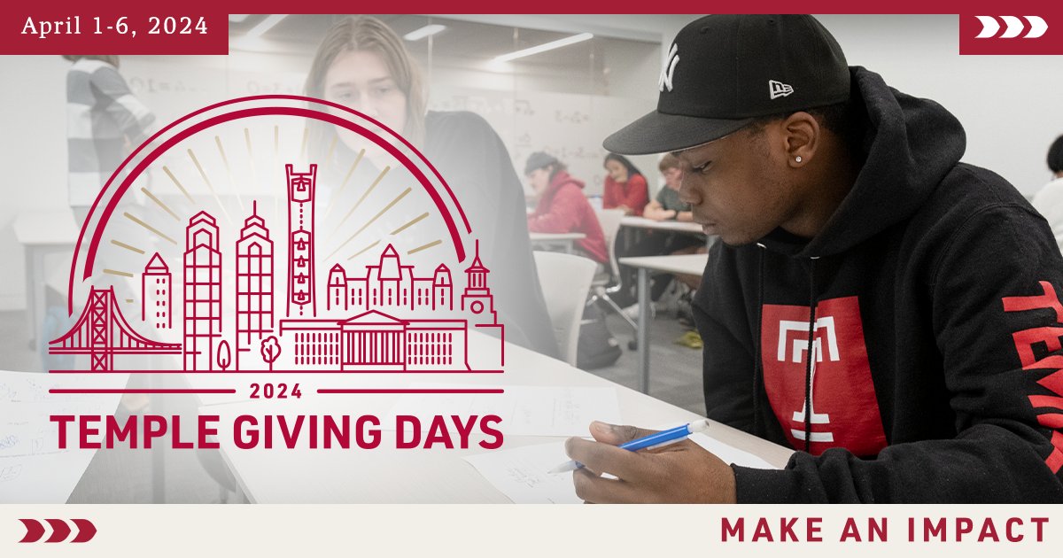 Temple Owls pay it forward. Making a difference comes in all sizes and adds up to make a big impact on our students, campus and classrooms. For the last day of #TempleGivingDays, we’re calling on our supporters to make an impact: giving.temple.edu/TGD