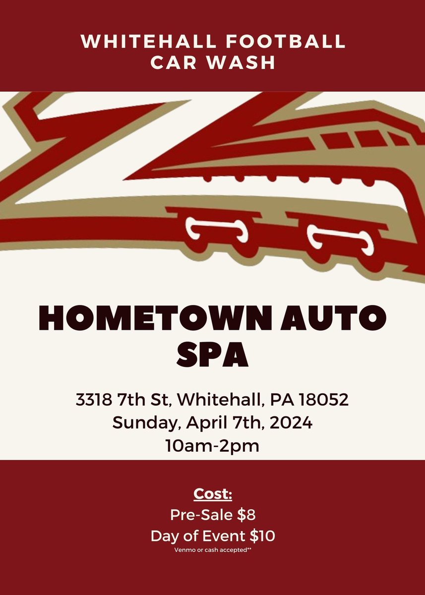 Tomorrow from10am-2pm come out and support Whitehall Football and Hometown Auto Spa.