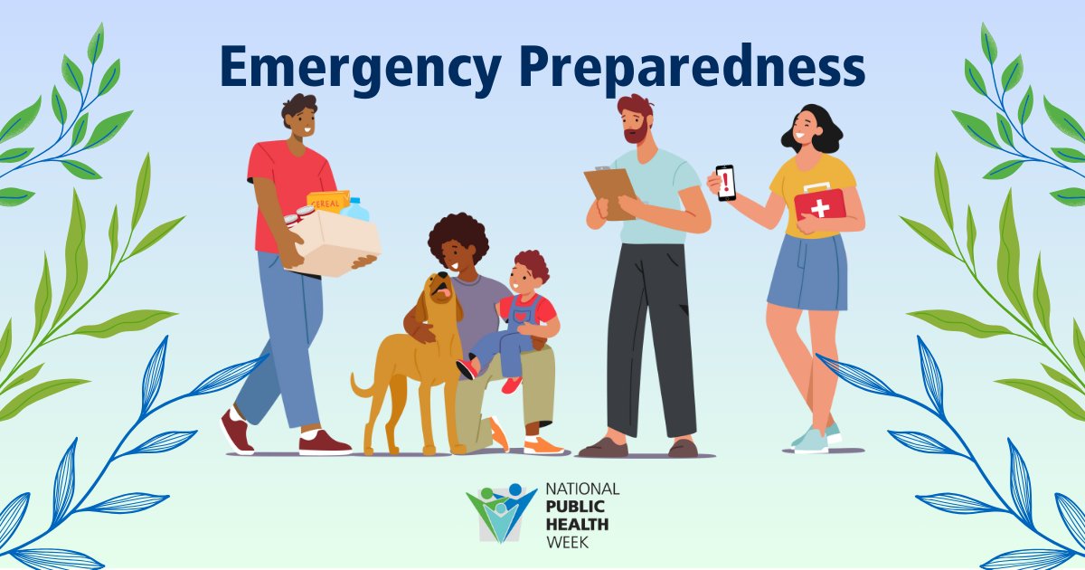 Emergency Preparedness is the #NationalPublicHealthWeek theme for Saturday! Have emergency supplies and practice what to do. Consider how you can help local organizations support underserved communities, where disasters often worsen inequities. Find tips: ow.ly/hVKP50R56Nb