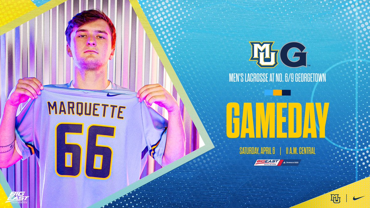 〽️ #WeAreMarquette 🆚 @HoyasMLacrosse 🕐 11 a.m. CT 🌎 Washington, D.C. 🏟️ Cooper Field 📺 @flosports 💻 bit.ly/4c02jwk 📊 bit.ly/43LgQYW