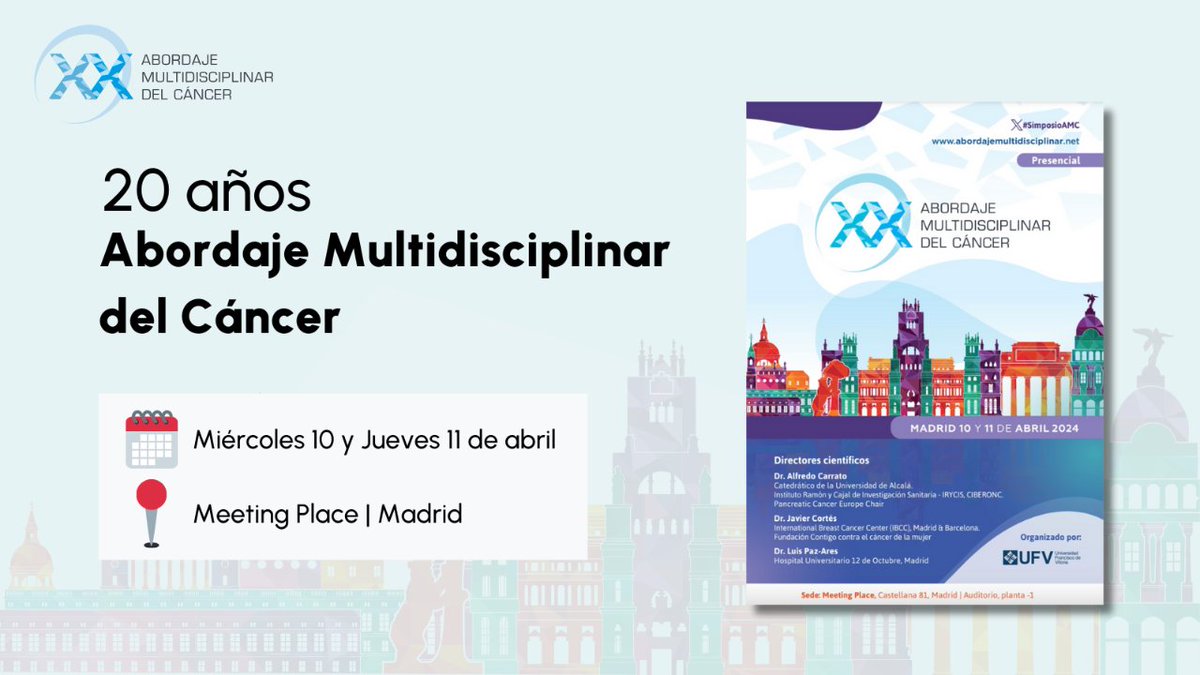 🟦 Quedan 4 días para vernos en Abordaje Multidisciplinar del Cáncer Preparados para ofreceros todas las #NovedadesCientíficas en torno a los tratamientos actuales del #Cáncer ÚLTIMAS PLAZAS 📲  i.mtr.cool/eectibjtem #SimposioAMC @ufvmadrid