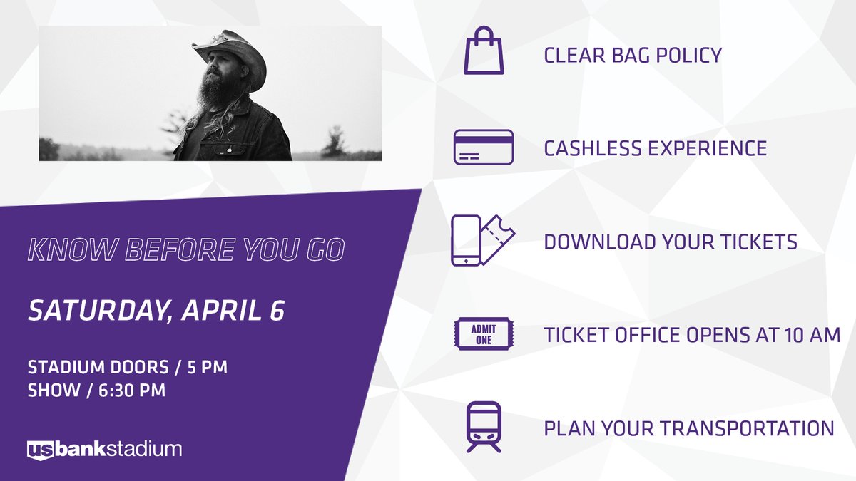 🤠 KNOW BEFORE YOU GO 🤠 Here is everything you need to know before you go to tonight’s Chris Stapleton concert at U.S. Bank Stadium. More info: bit.ly/49hNNxp