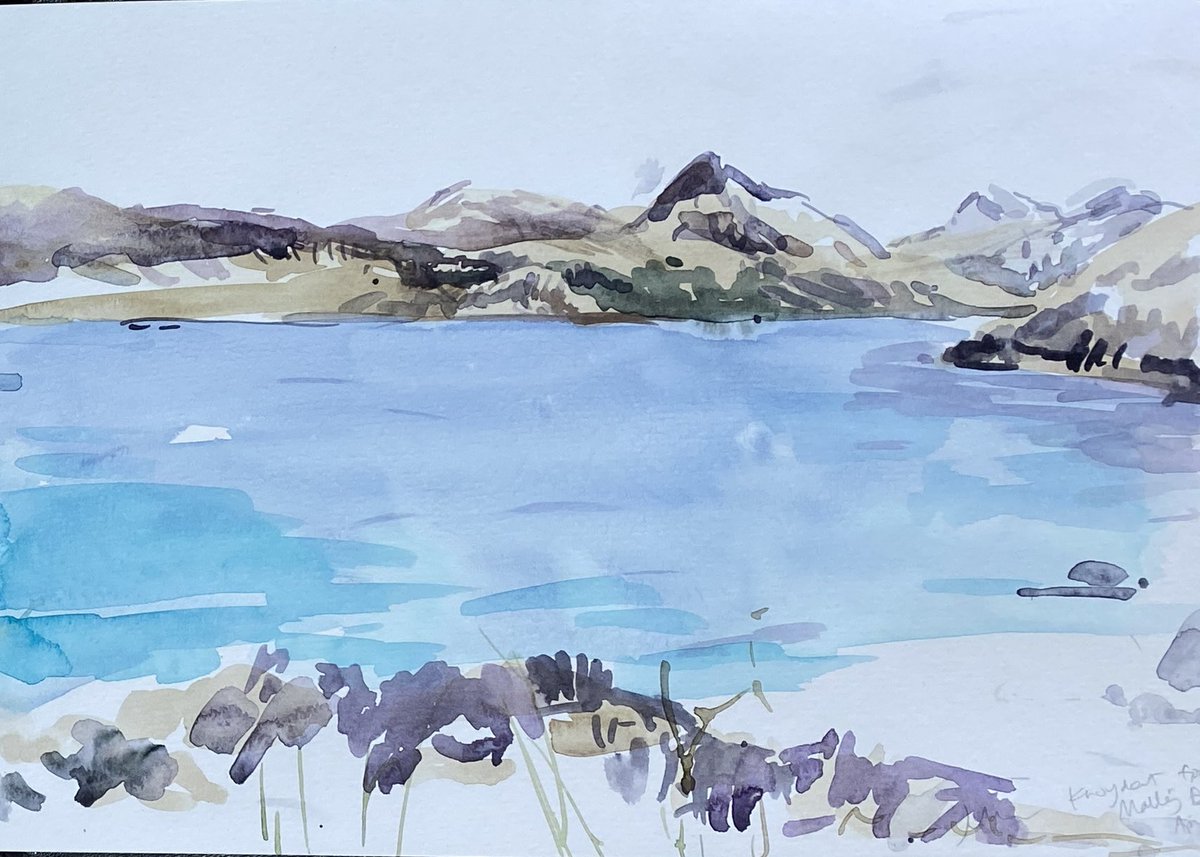 Panorama Watercolour sketch of the incredible Knoydart mountains from Mallaig Bheag. #mallaig #knoydart