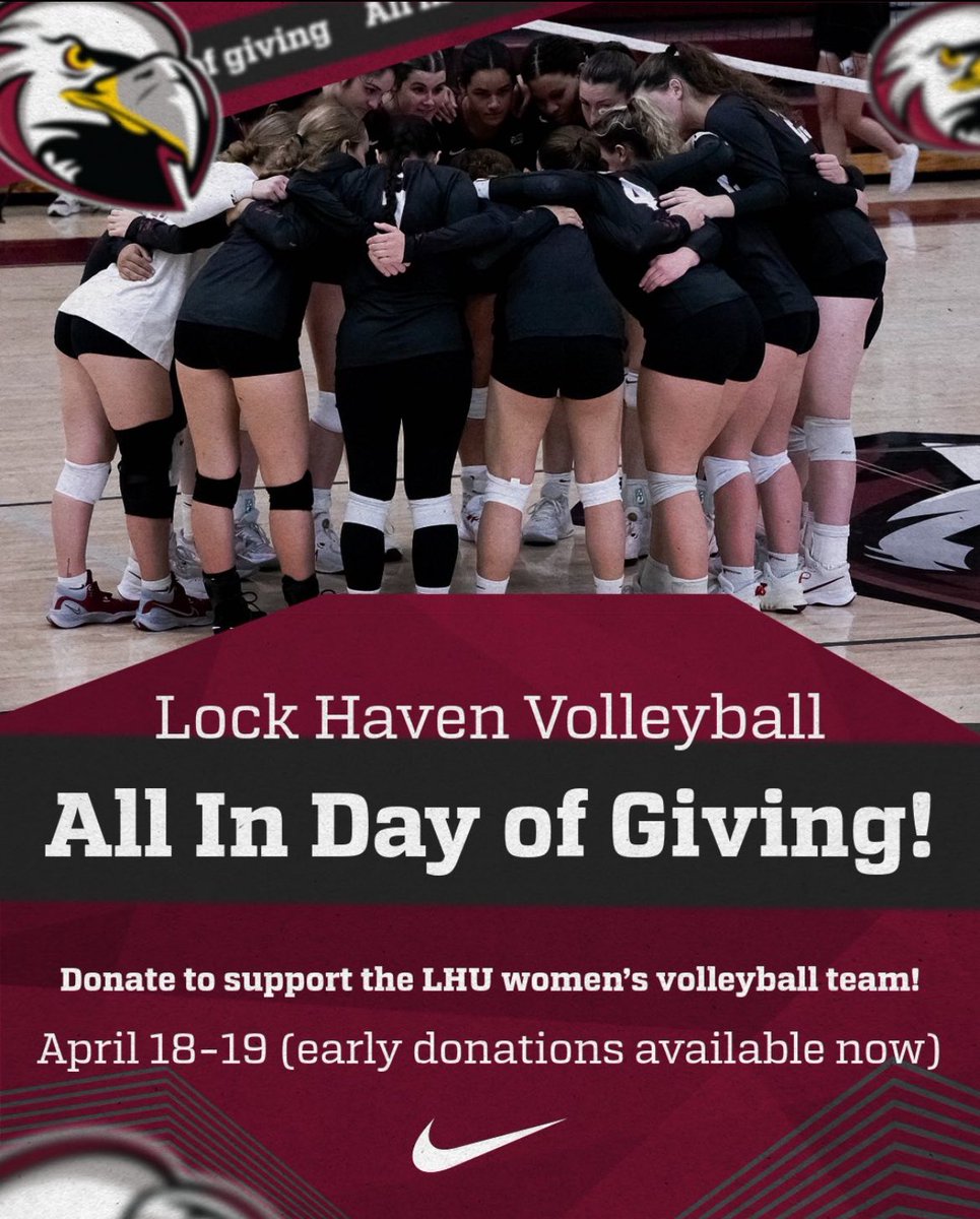 HAVEN NATION!

Get ready for LHU’s All In Day of Giving! April 18-19 

But don’t wait because you can do an early donation to your very own LHU women’s volleyball now at allin.lockhaven.edu/campaigns/voll… 

We thank you for all of your continued support!🦅❤️