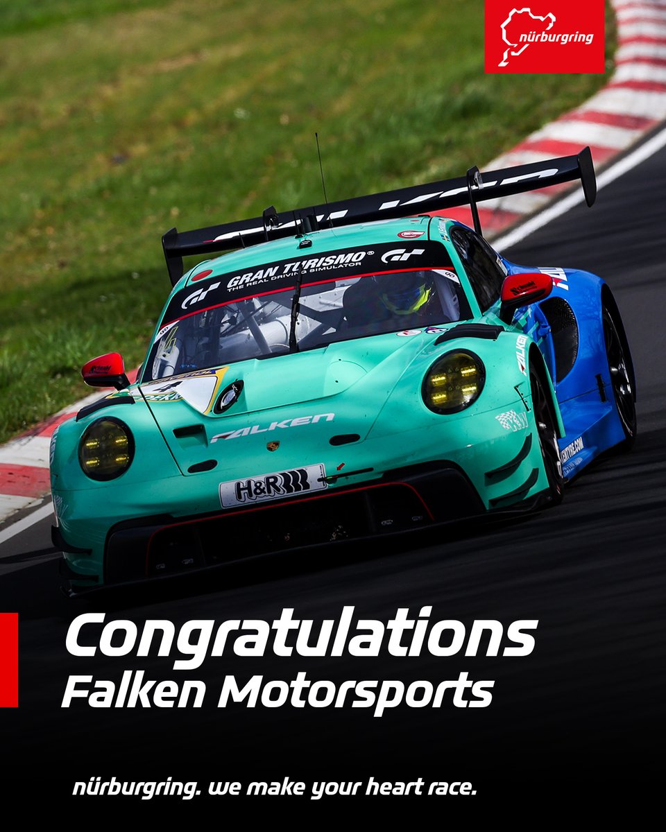 🏆 Falken Motorsports (#4) wins the first race of the Nürburgring Langstrecken-Serie 2024.

Followed by the Grello of Manthey and the Audi R8 LMS GT3 of Scherer Sport PHX.

Congratulations!

#HeartRace