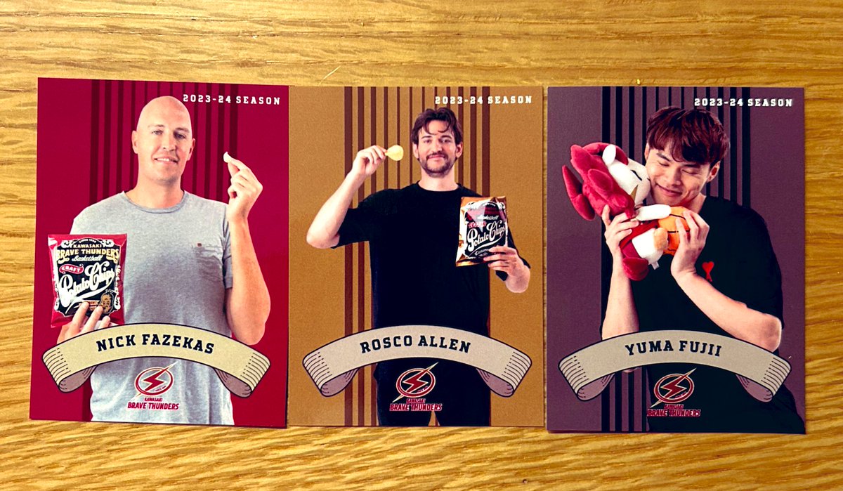 今日のTHUNDERS Chipsの選手カードは #ニック・ファジーカス 選手と #ロスコ・アレン 選手と #藤井祐眞 選手でした🙌 #川崎ブレイブサンダース #とどろきアリーナ