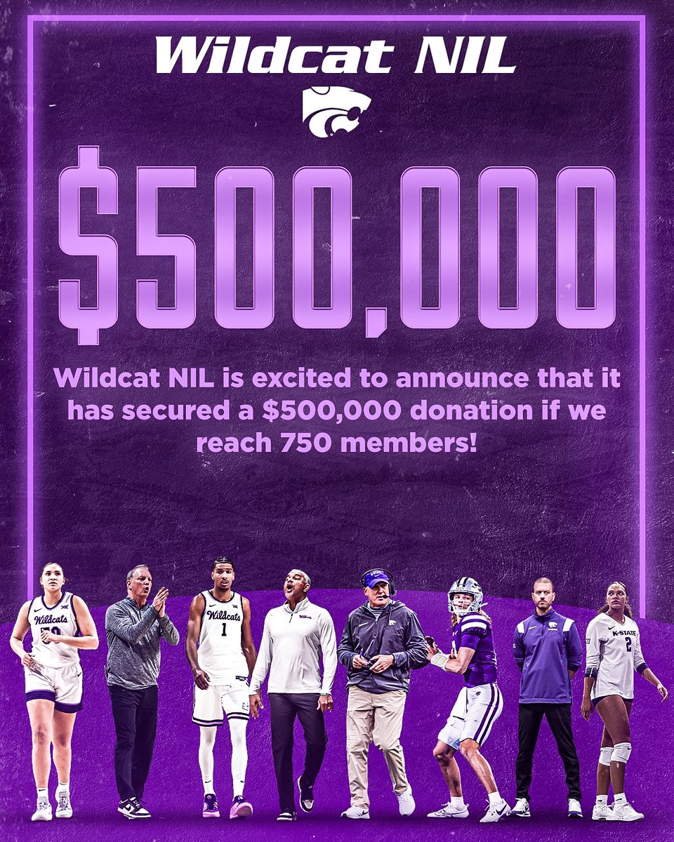 K-State Family! You helped us quickly surpass 600 members and unlock a $250,000 gift! Now, we’ve got an even bigger gift to unlock! When we hit 750 members, we will unlock a $500,000 gift!! Help us support our athletics programs by signing up today at catsnil.com/fan-membership……