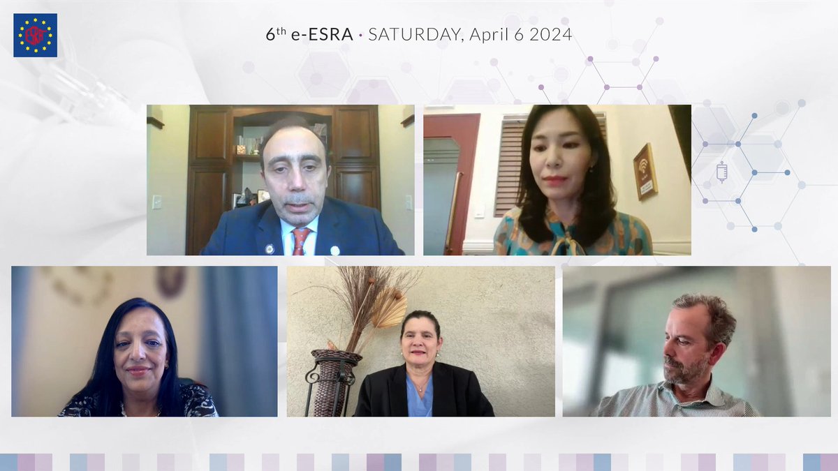 All 5 Sister Societies & continents reunited together yet again! 🌍 📺 TV Studio 1 | 16:00-16:50am CET #eESRA2024 📍 Chronic pain in different parts of the world 👥 Chaired by @hayek_salim, with Jee Youn MOON, @Amany_Ayad_, Adriana CADAVID & @DrPerruchoud esra.e-congres.com