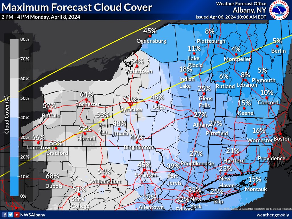 The Total Solar Eclipse is now a mere 2 days and 4 hours away (but who's counting)! While there is still time for expectations to change, anticipated high pressure over the East Coast is increasing the likelihood in mostly sunny to partly cloudy skies across the region.