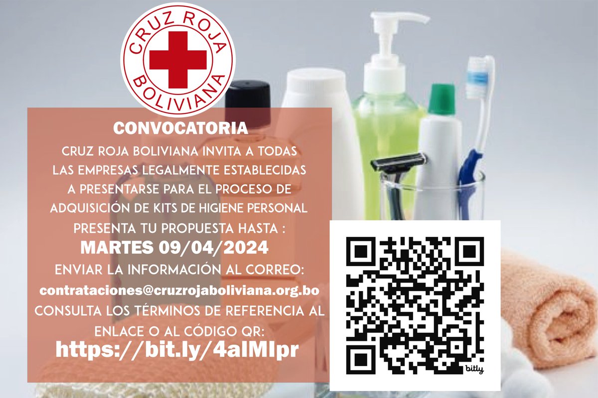 📷 LICITACIÓN PÚBLICA
📷 Se invita a todas las empresas legalmente establecidas para la adquisición de Kits de Higiene Personal.
📷 Para más información ingresa a los Términos De Referencia:
bit.ly/4alMIpr
📷 Presenta tu propuesta hasta el Martes 9 de Abril del 2024.